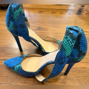 JESSICA SIMPSON Stunning Blue & Green Snake Print D'Orsay Heels Shoes Size 9 1/2